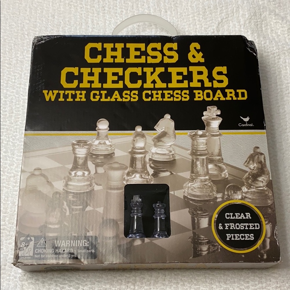 Chess & Checkers with Glass Chess Board Game Box
